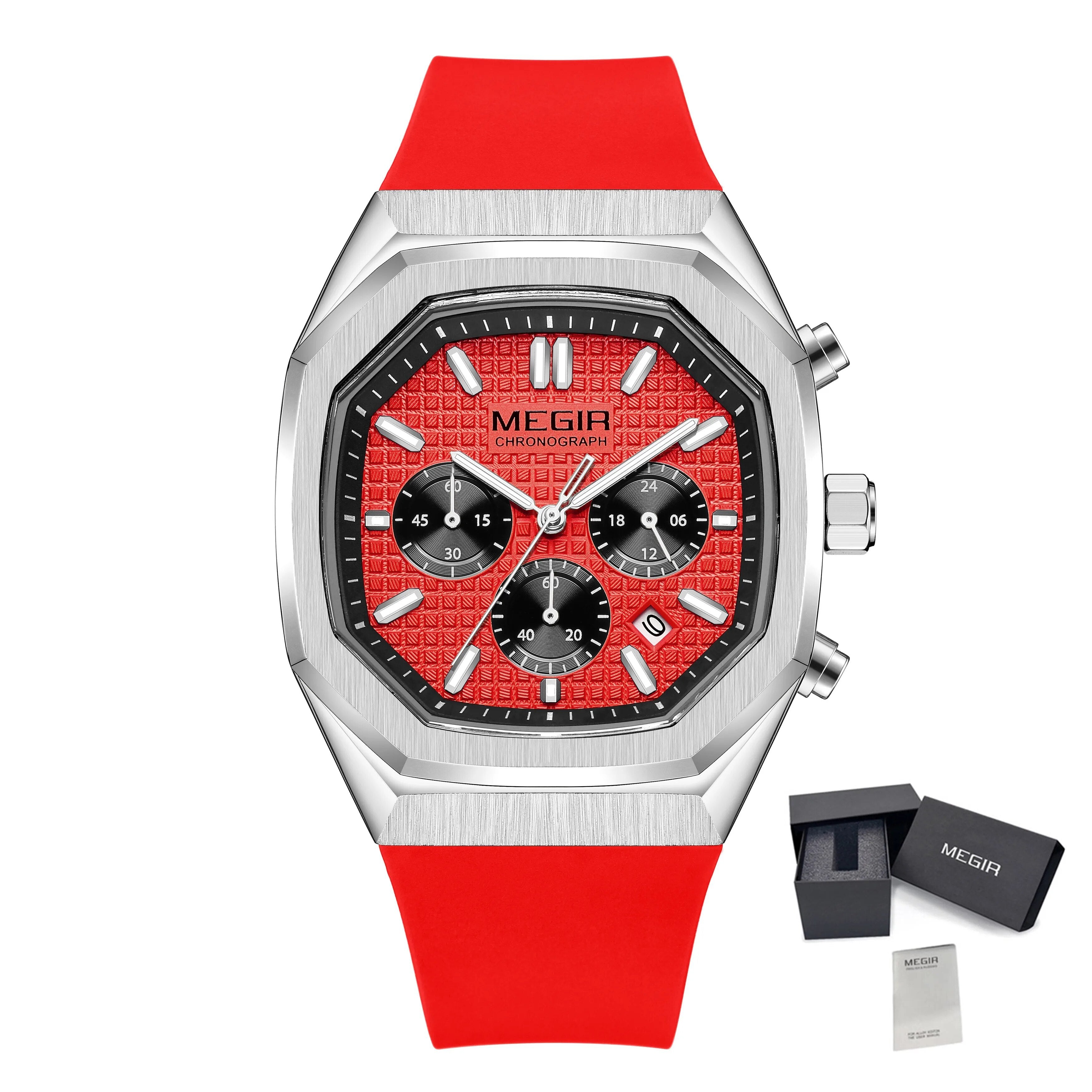 MEGIR Fashion Sport Military Watches for Men Luxury Quartz Wristwatch Silicone Strap Waterproof Date Clock 24-hour Reloj Hombre 2215