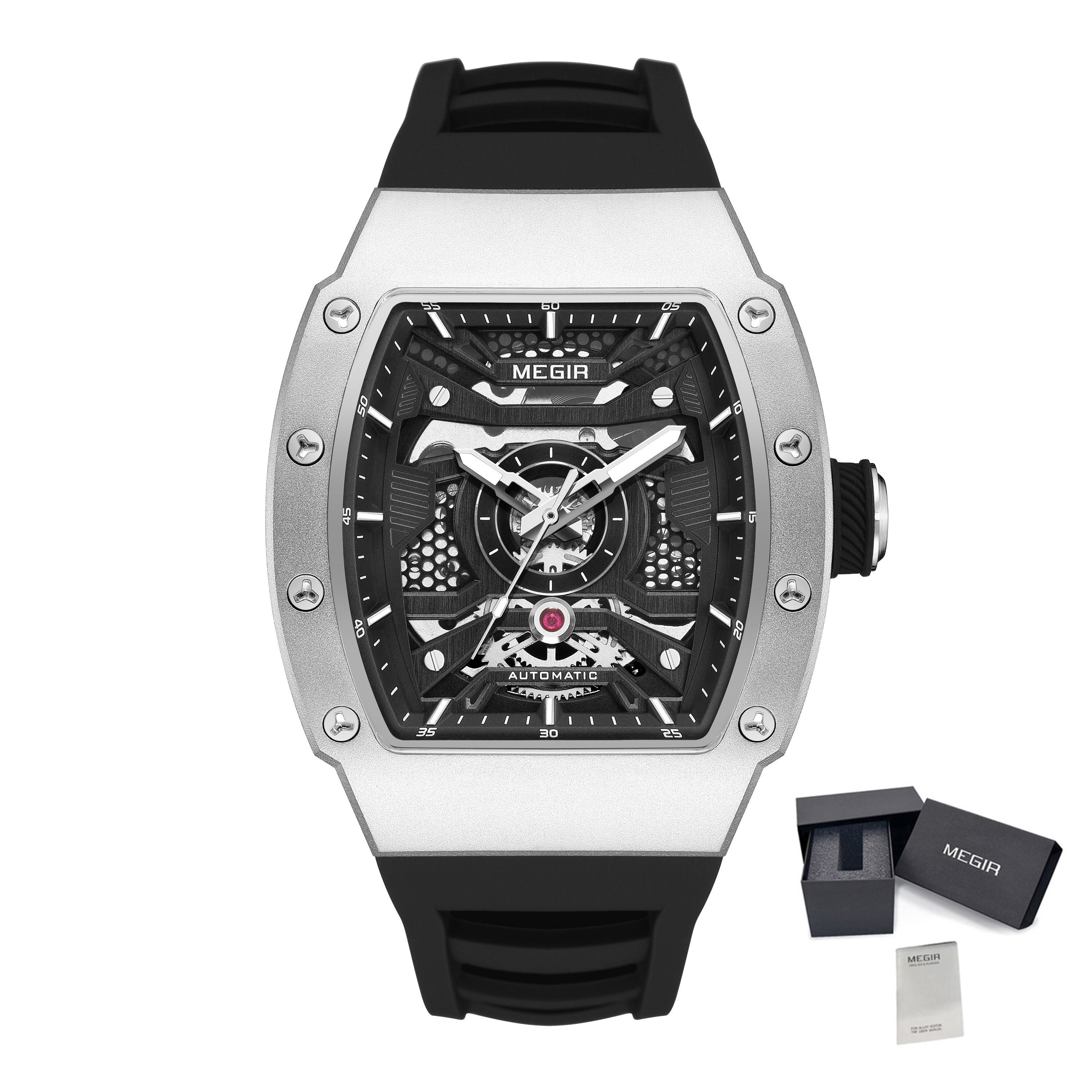 MEGIR Brand Automatic Movement Watch for Men Tonneau Design Fashion Waterproof Stainless Steel Case Mechanical Wristwatch Montre Homme 8604